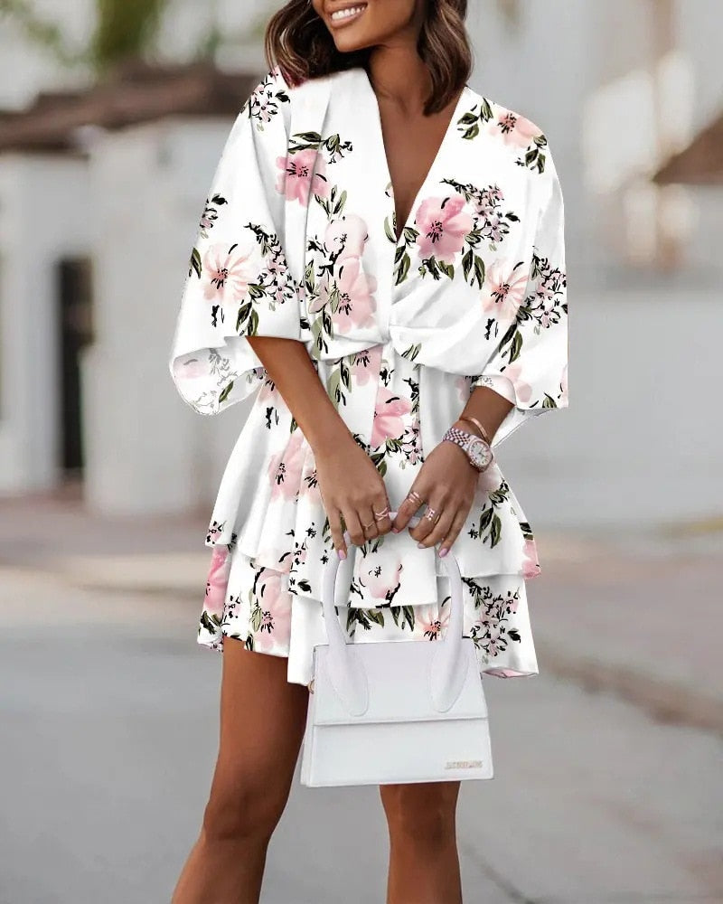 Lucia boho mini dress women airy flowy silhouette with delicate romantic patterns for beach and city