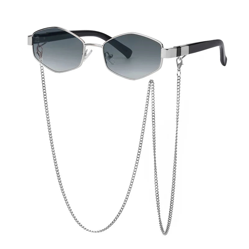 Vianò hexagonal metal sunglasses gold chain UV400 bold refined style for fashion-forward looks