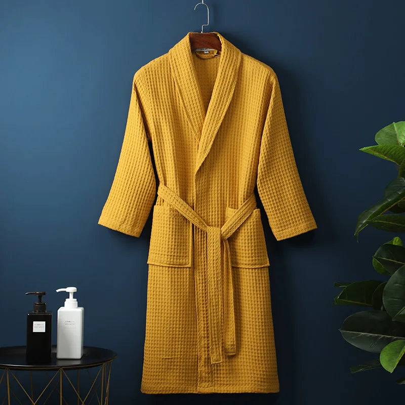 Women's spring waffle lounge robe elegant wrap silhouette lightweight relaxed at-home comfort