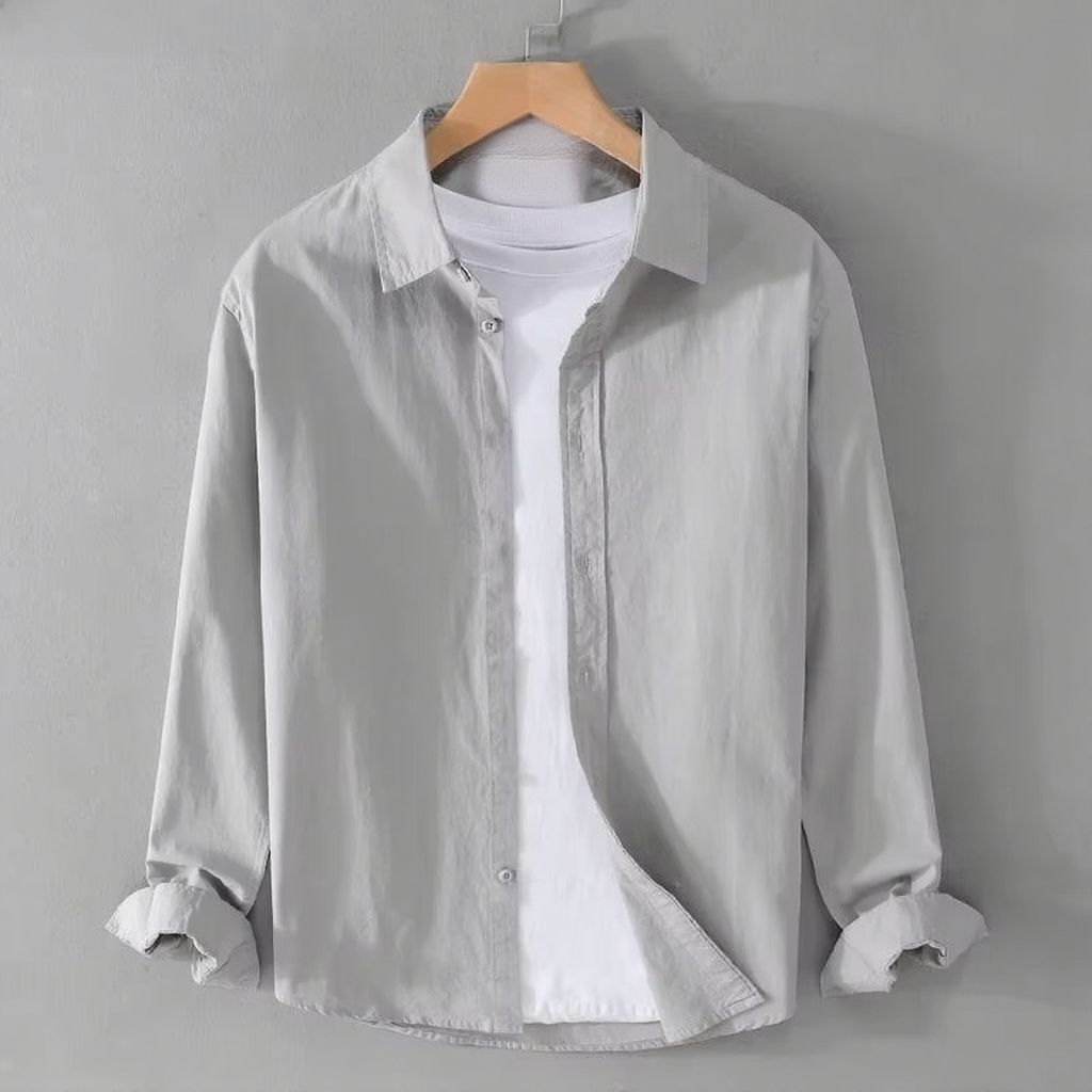 Men's lightweight cotton linen long sleeve shirt, relaxed fit, breathable everyday casual style