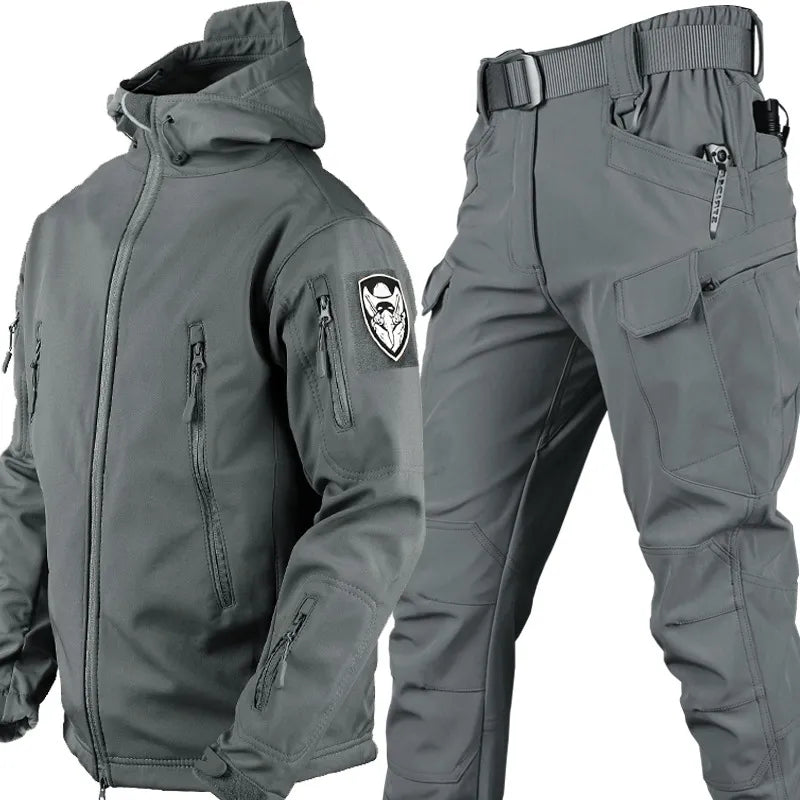 Men's multifunctional fleece-lined jacket with trousers, zipper closure, all-season outdoor style