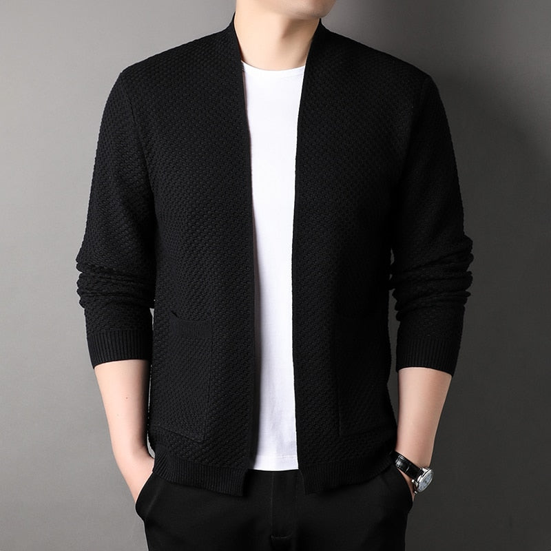 Arthur men's slim fit knitted cardigan with front pockets, versatile layering piece for everyday wear