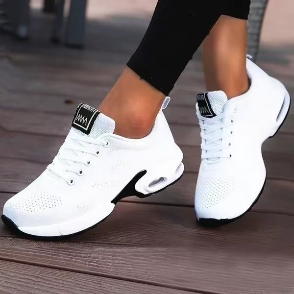 Women white platform mesh sneakers chunky sole breathable lightweight sporty elevation comfort