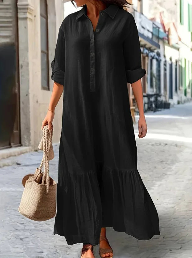 Laura tiered shirt maxi dress women cotton ankle-length relaxed silhouette breathable summer style