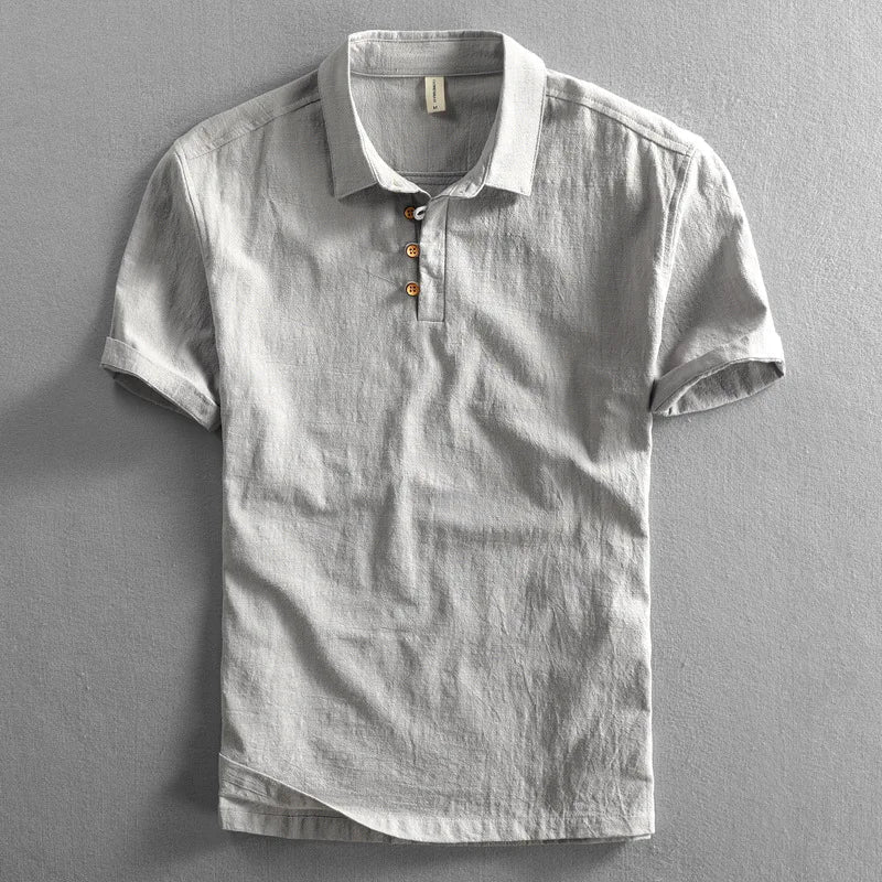 Men's light beige linen-cotton blend polo shirt relaxed fit classic collar breathable summer style