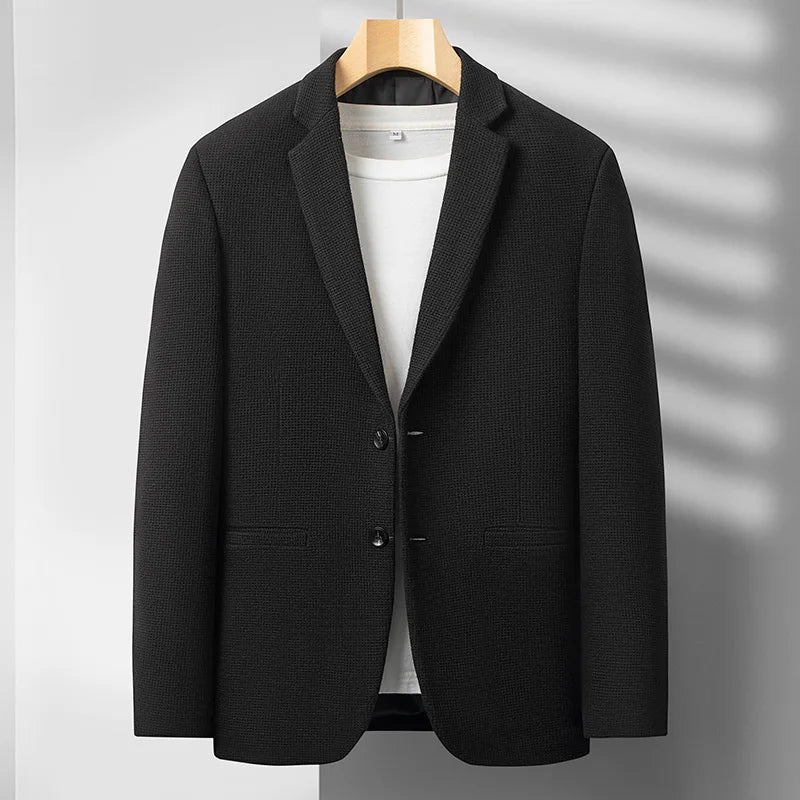 Men's navy tailored blazer slim fit with structured shoulders for business and evening wear