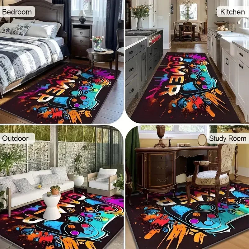 Blue white Persian geometric floral non-slip area rug with elegant pattern for living room decor