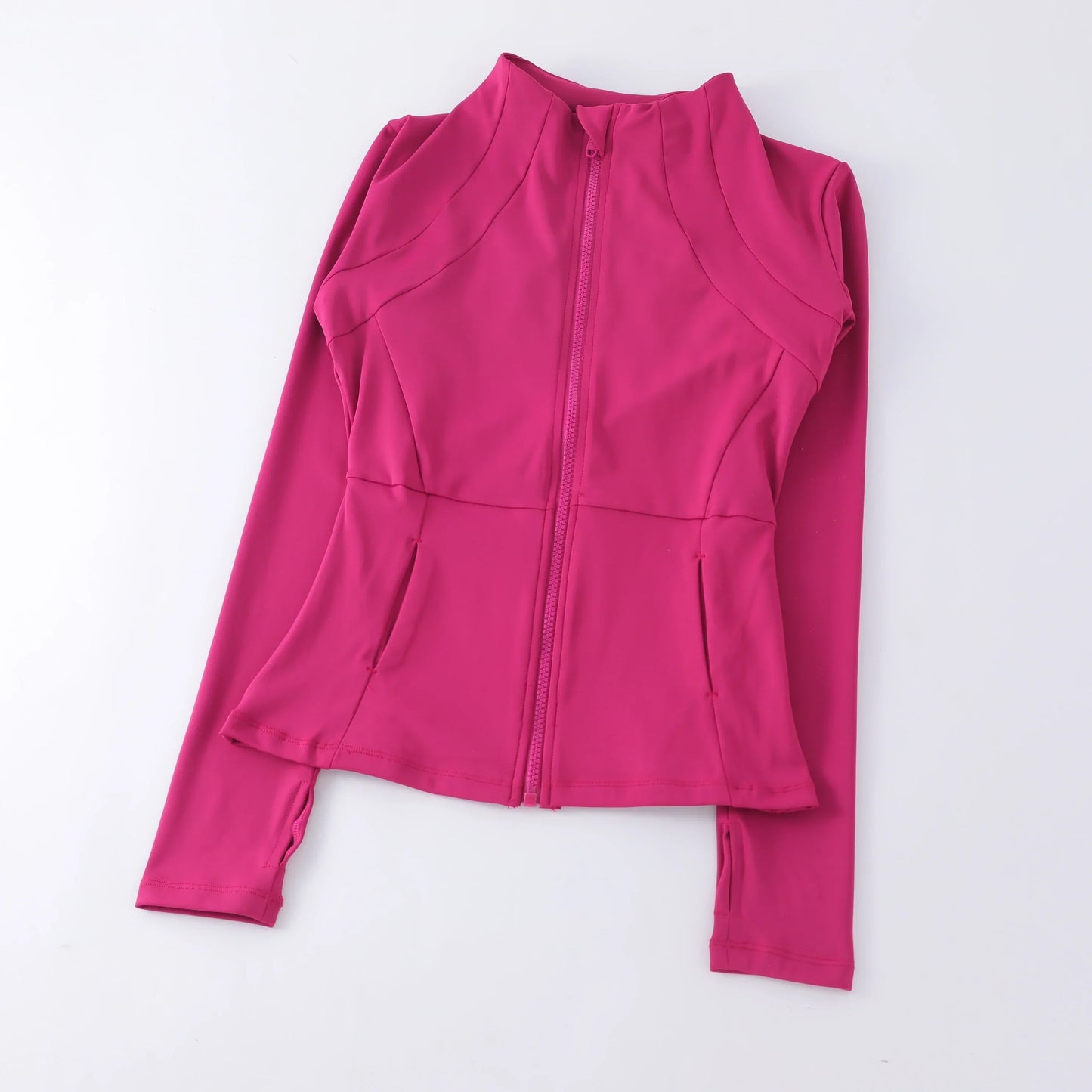 Soft compression yoga top with stand-up collar, lightweight sweat-wicking fabric for high mobility