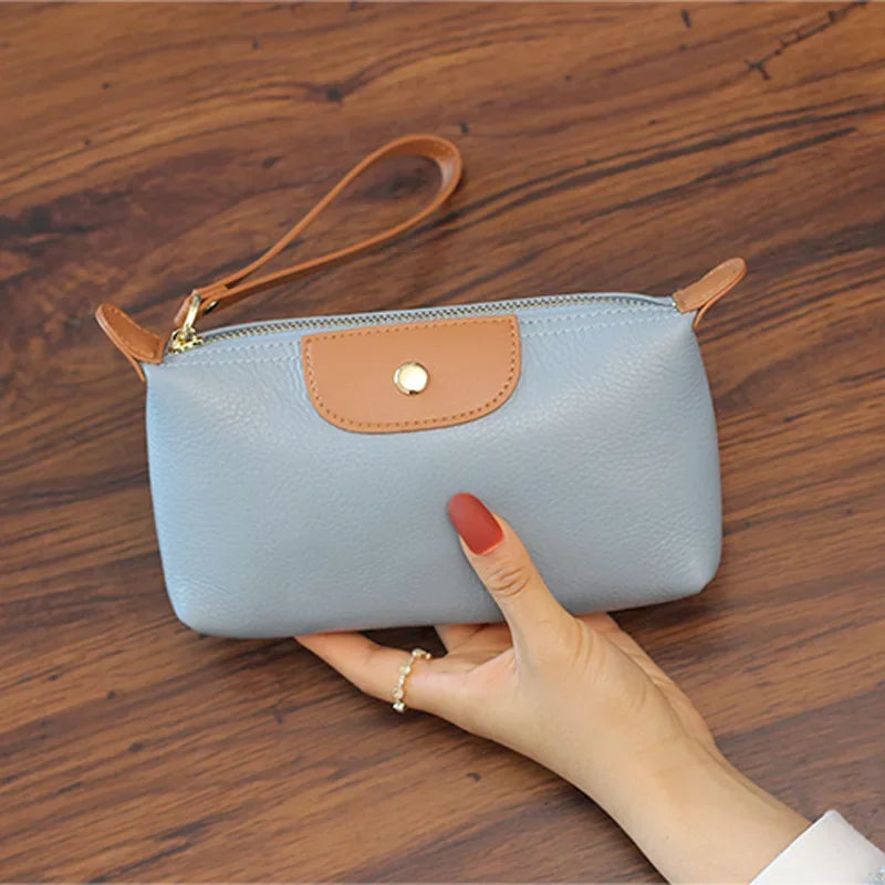 Anne vegan leather wristlet clutch bag in pebbled PU, compact zip closure for day to evening wear