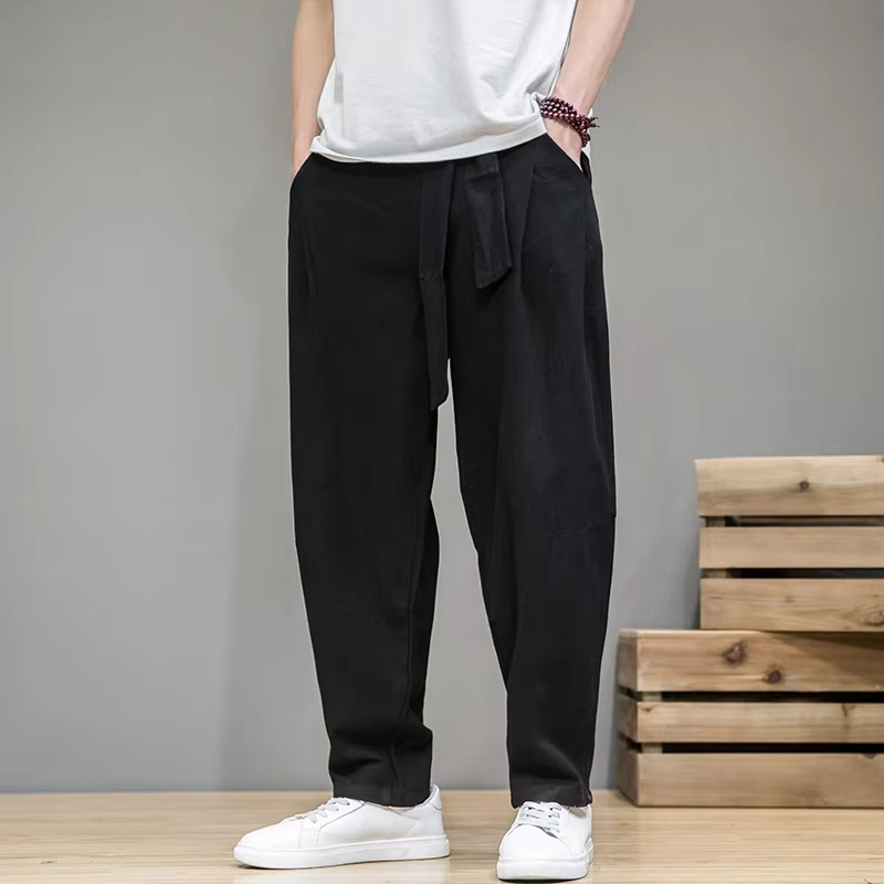 Men's cotton linen harem pants elastic waist relaxed tapered fit breathable everyday comfort