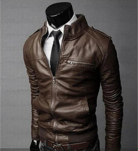 Black Brok leather jacket slim street-style silhouette with classic edge for fashion-forward men