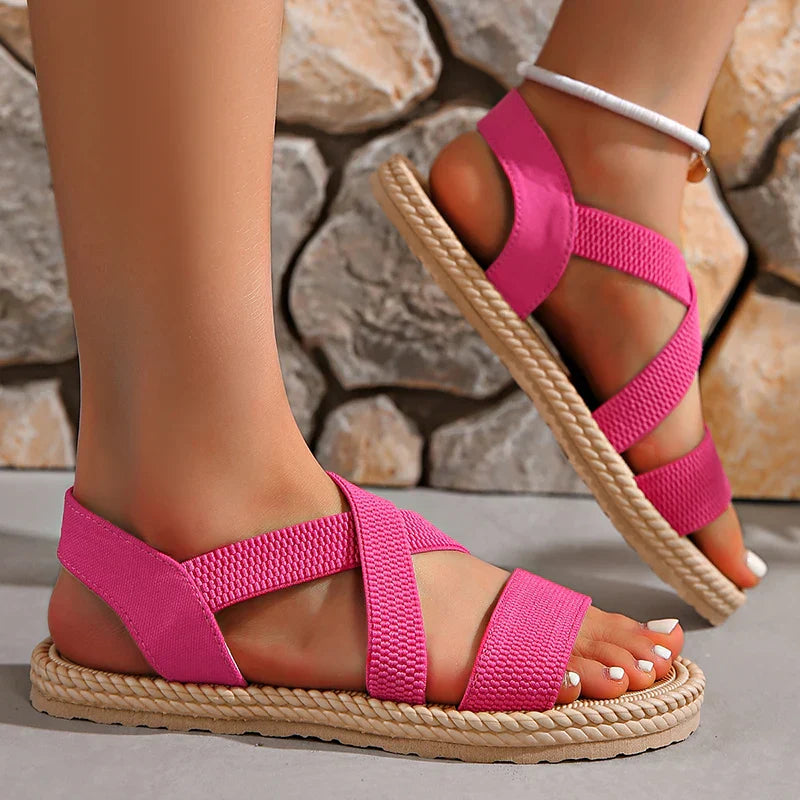 Women's Palmera woven sandals boho-chic style lightweight interlaced fabric straps warm weather footwear