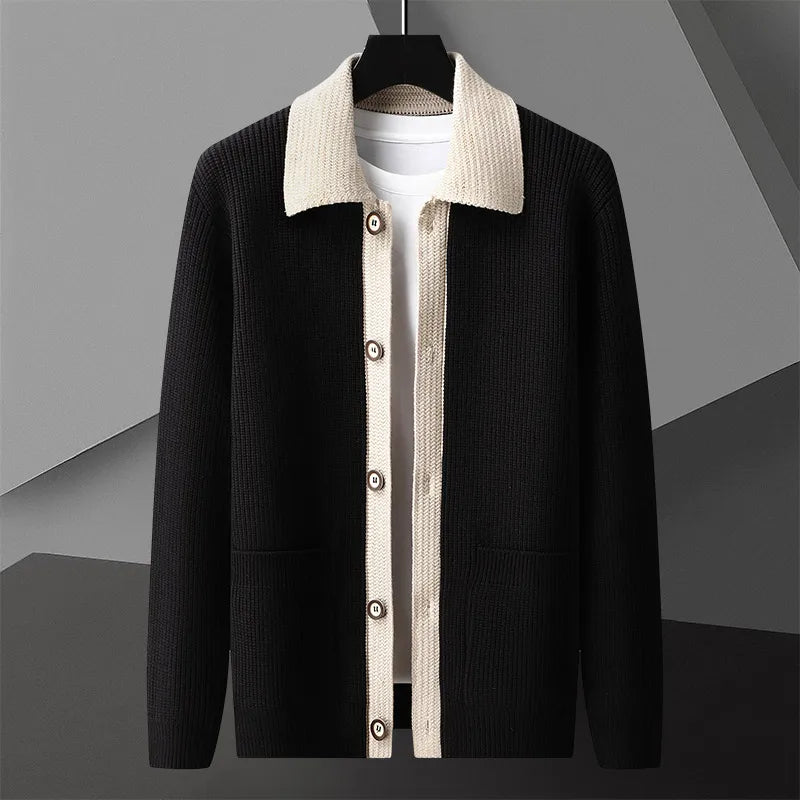 Men's color-block marino knitted sweater smart-casual fit soft warm draping knit fall style