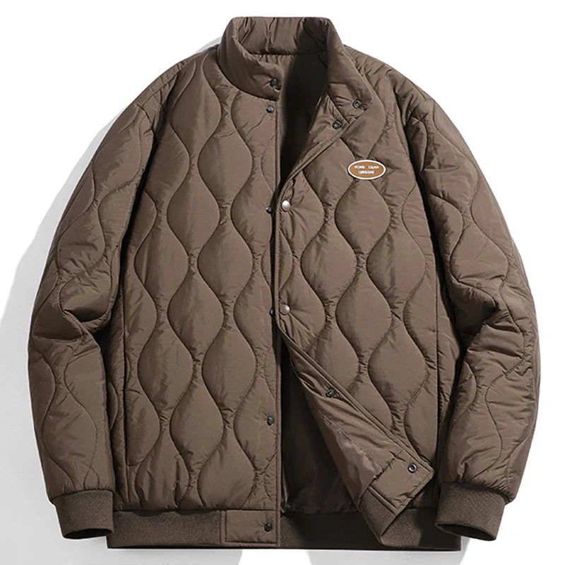 Women's quilted puffer jacket black thick padding stand collar snap button winter coat