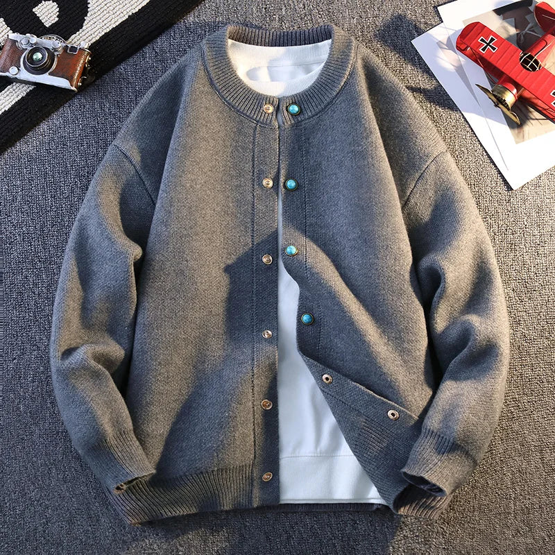Women's soft knit cardigan, crew neck button-front with snap closure, refined everyday style