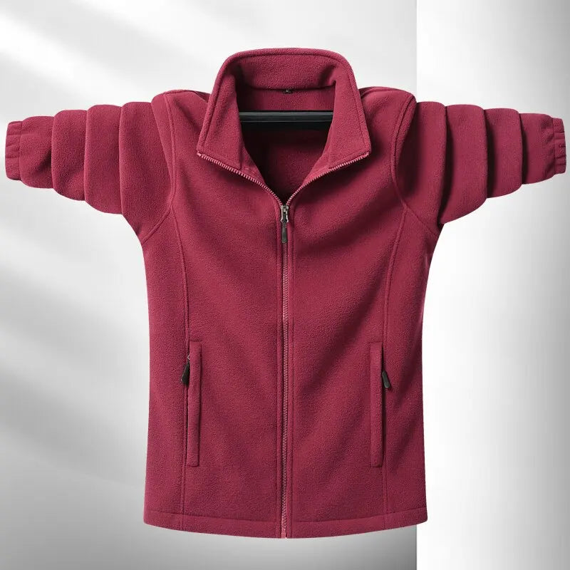 Men's gray premium fleece jacket tailored fit full-zip street-ready mid-layer with clean silhouette