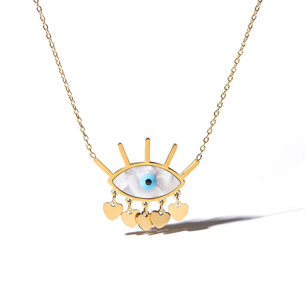 Gold plated dainty evil eye talisman necklace for women, stainless steel tarnish resistant charm