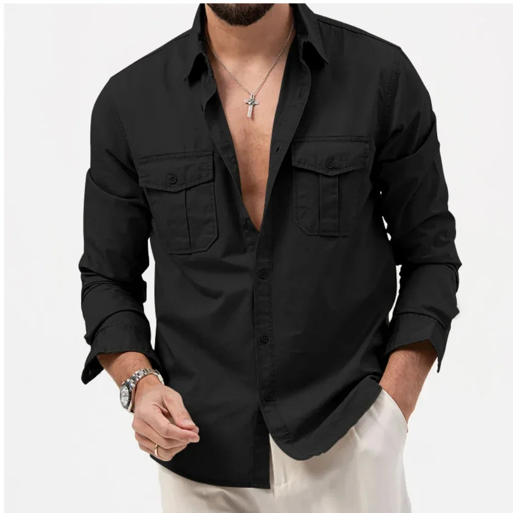Claymore tactical button-up shirt in natural linen, rugged outdoor fit with waterproof quick-dry fabric