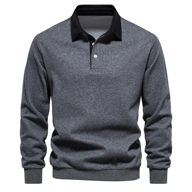 Men's long sleeve polo shirt classic fit sustainable comfortable timeless style easy care