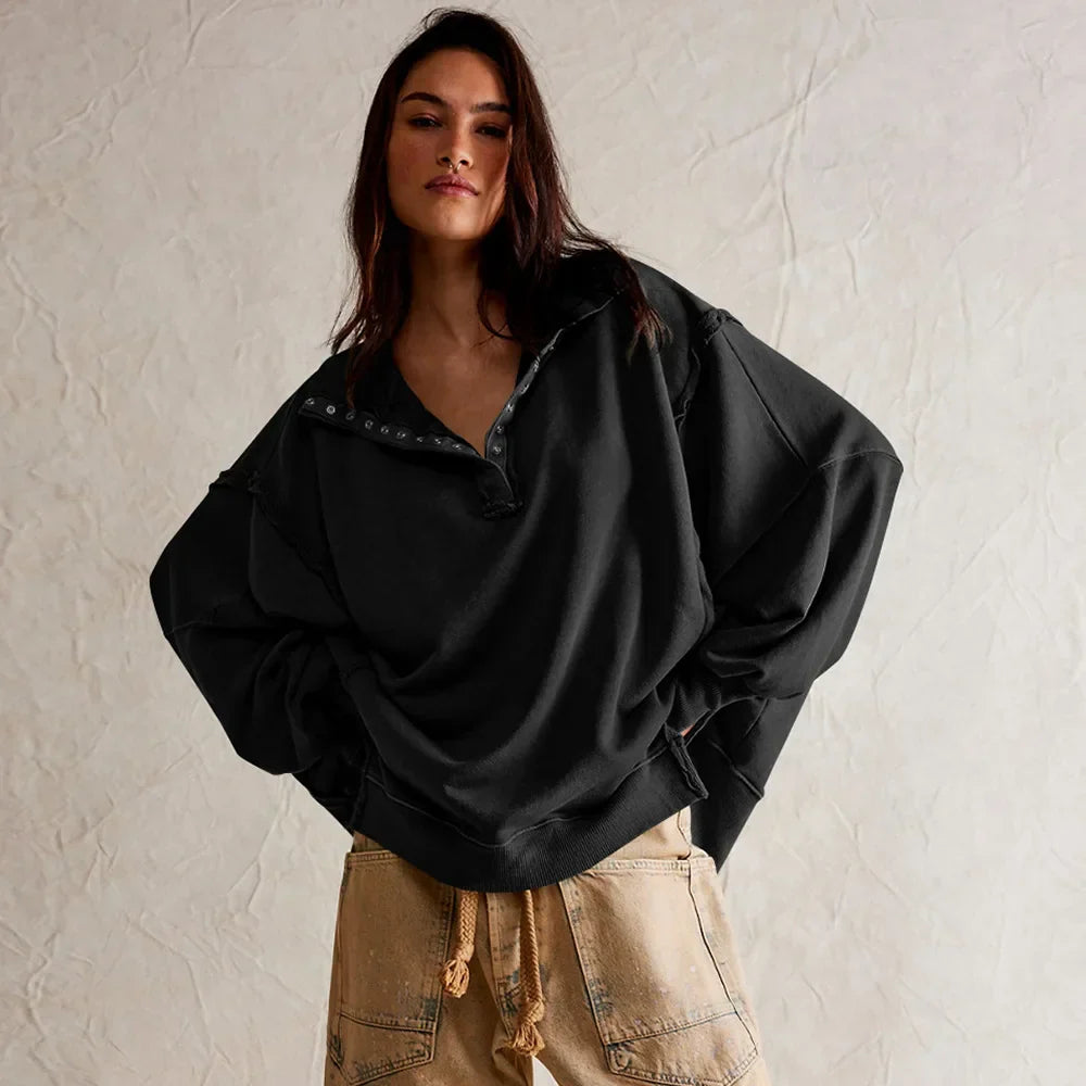 Oversized unisex cotton blend sweatshirt neutral tone voluminous sleeves relaxed everyday silhouette