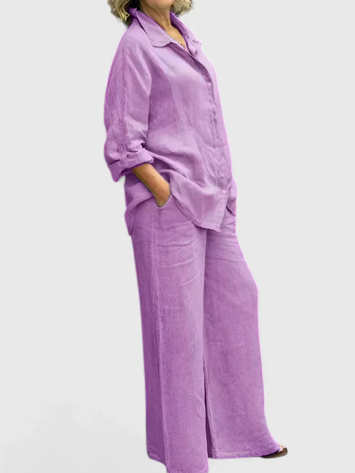 Roslyn | Women's Button-Down Shirt Set Wide Leg Pants Two-Piece