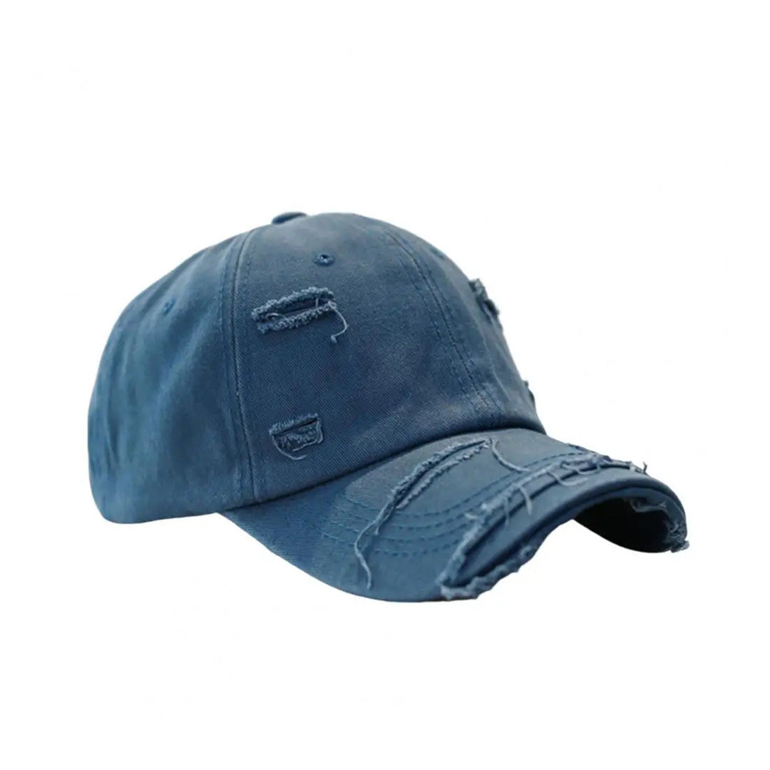 Men's vintage distressed cotton baseball hat with extended brim and built-in interlayer structure