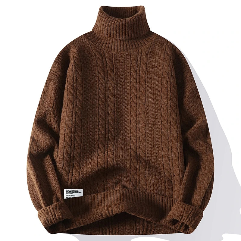Women's cream cable knit turtleneck sweater slim fit with full textured pattern