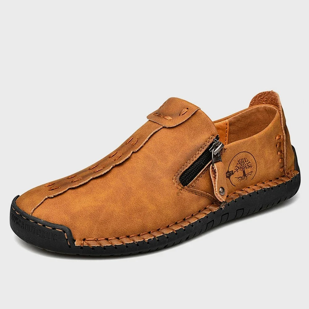 Black leather slip-on shoes urban style handcrafted stitching durable everyday comfort