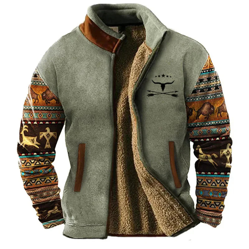 Men's relaxed fit color block fleece jacket with cozy warmth and bold contemporary paneling