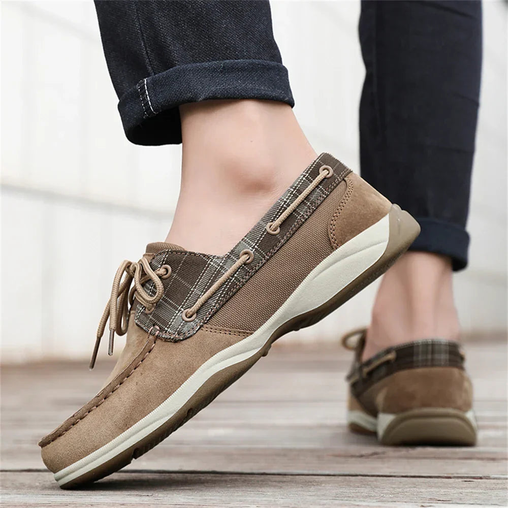 TrendAura men's luxury leather boat shoe tan brown 360-degree lacing wave siping nautical style