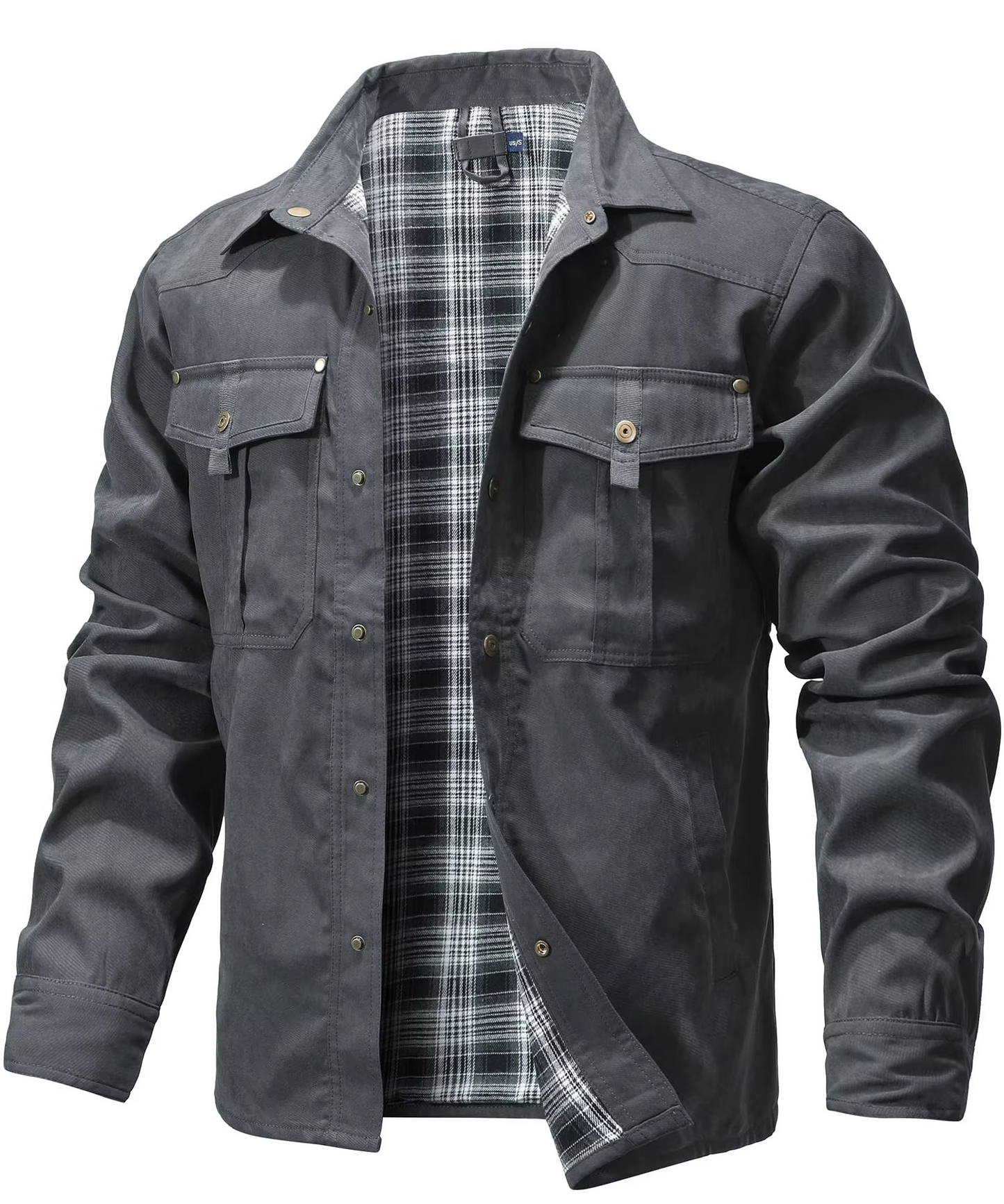 Men's flannel lined Western shirt jacket with snap button closure, midweight overshirt for all seasons