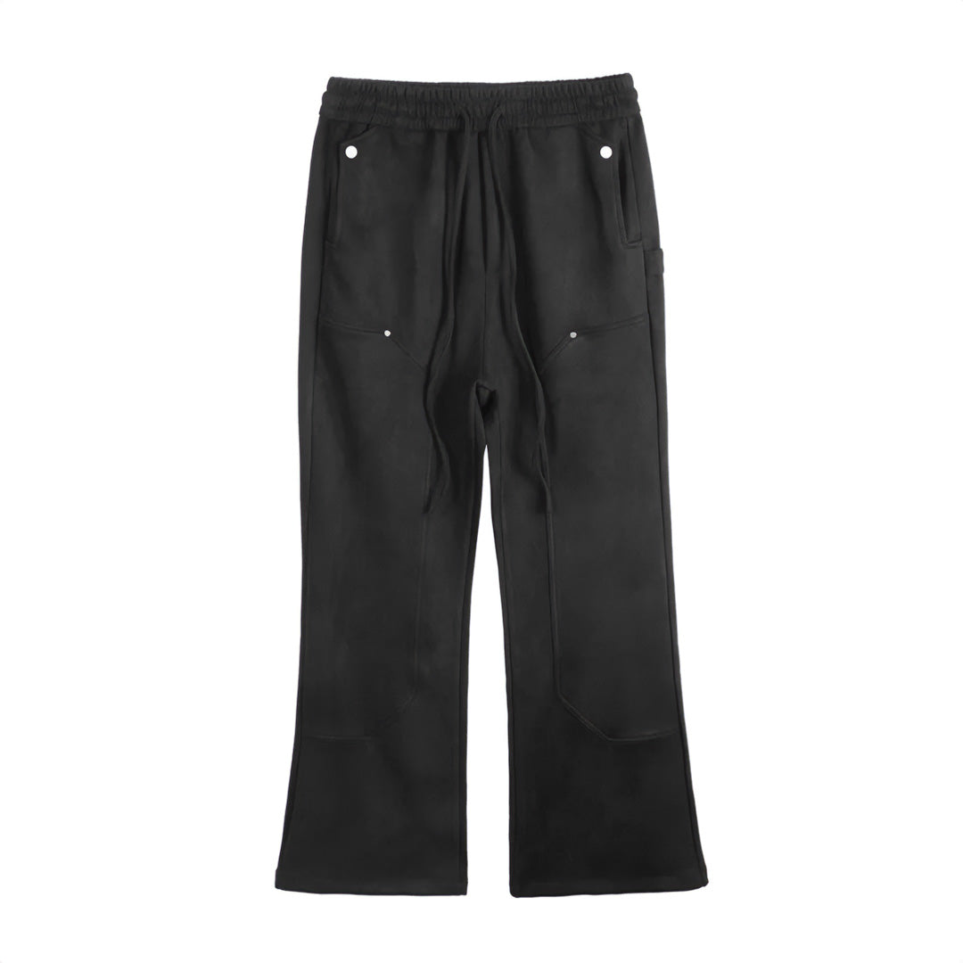 Brown suede carpenter pants relaxed flared fit adjustable drawstring midrise workwear loungewear