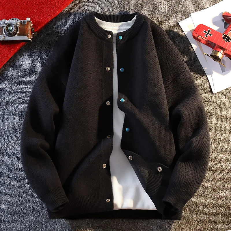Women's soft knit button-front cardigan with snap closure, crew neckline, refined everyday layering style