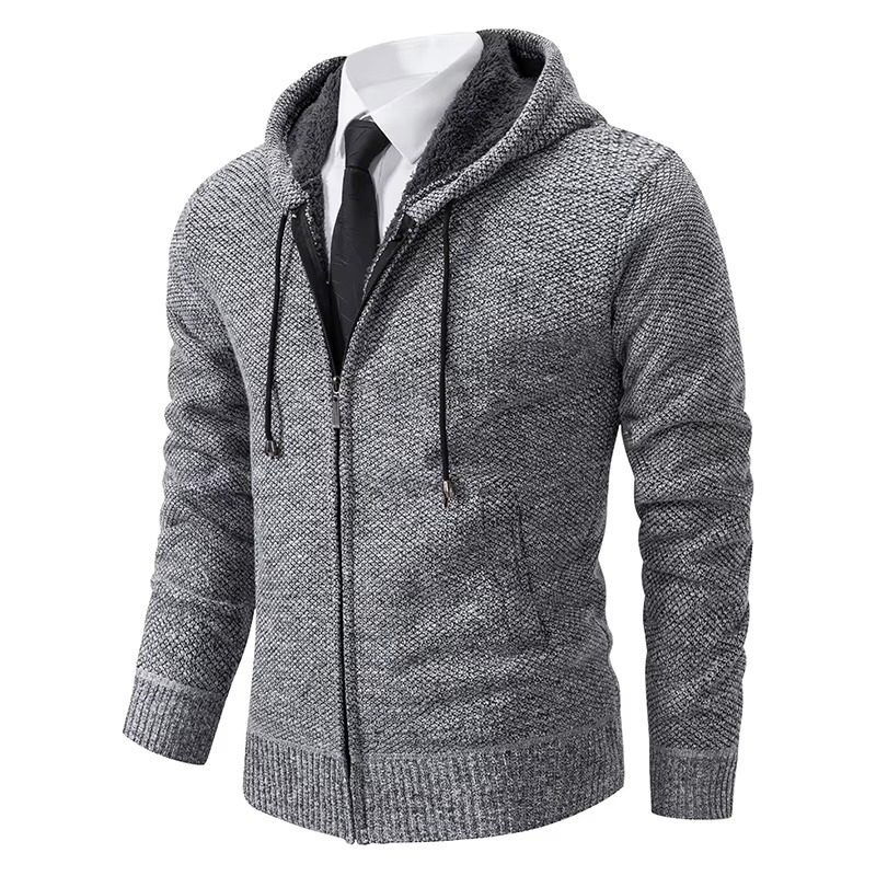 Men's fleece lined zip cardigan stand collar warm winter jacket cozy versatile fall layer