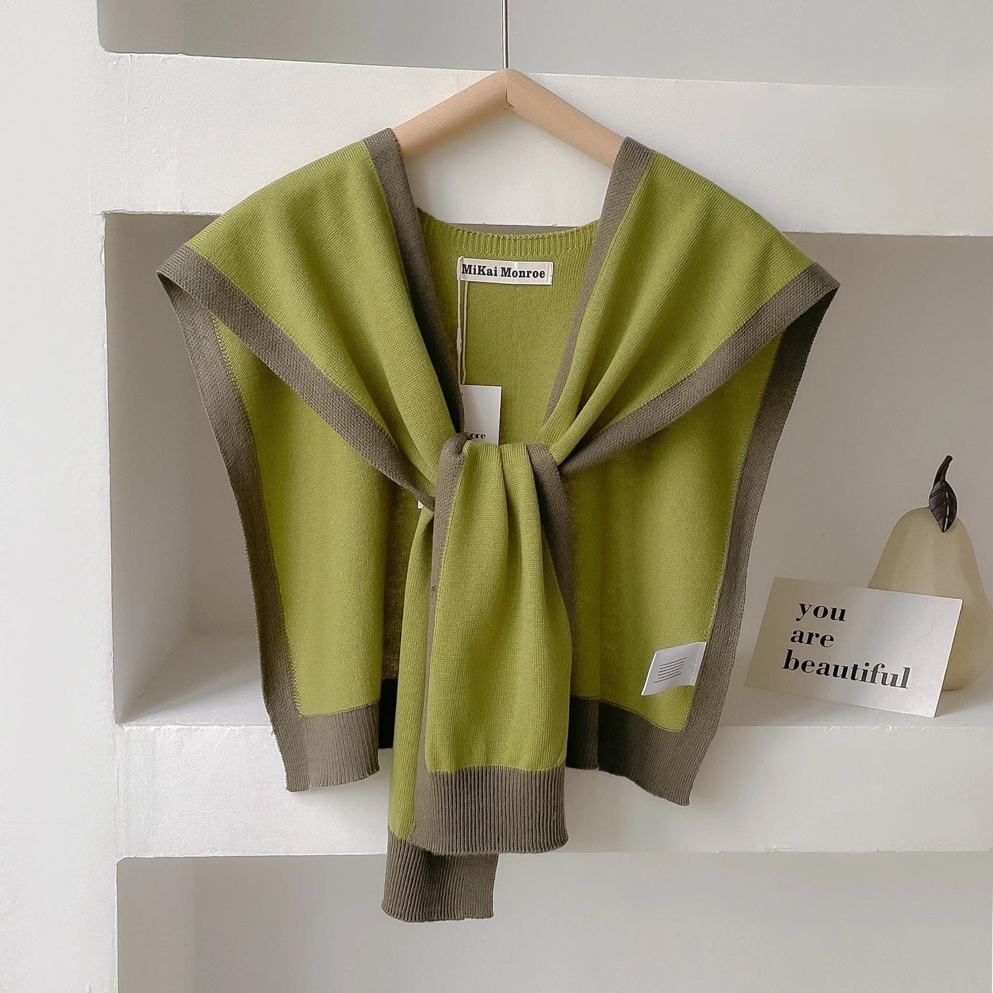 Women's striped knit shoulder shawl lightweight spring layer versatile scarf wrap neutral tones