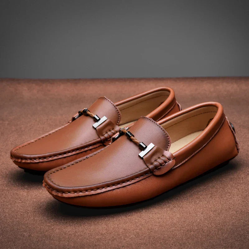 Zorin men's genuine Italian leather loafers slip-on professional dress shoes with non-slip outsole