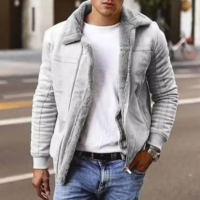 Men's black faux fur pilot bomber jacket with shearling lining, rugged winter coat with classic silhouette