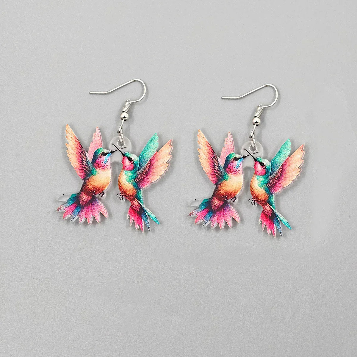 Stained glass hummingbird earrings set hypoallergenic stainless steel colorful enamel wings women jewelry