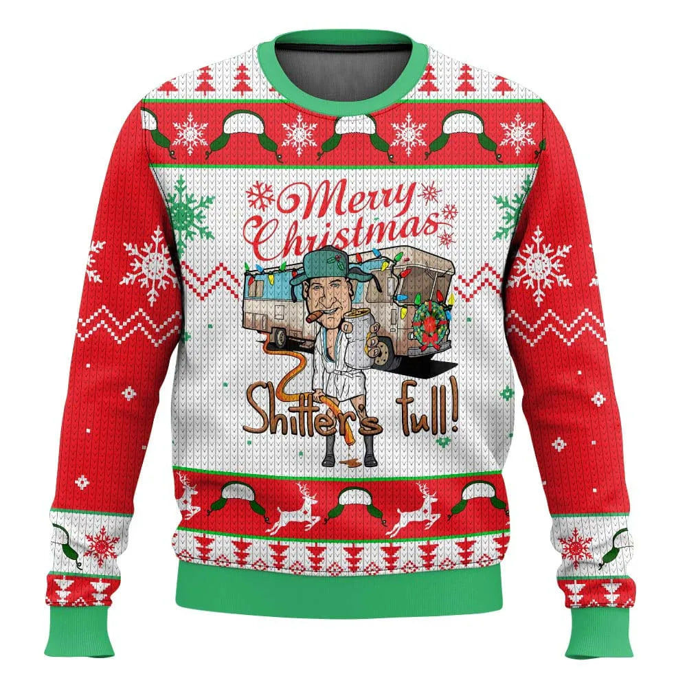 Men's relaxed-fit Christmas sweater with festive ski-themed print, cozy holiday style