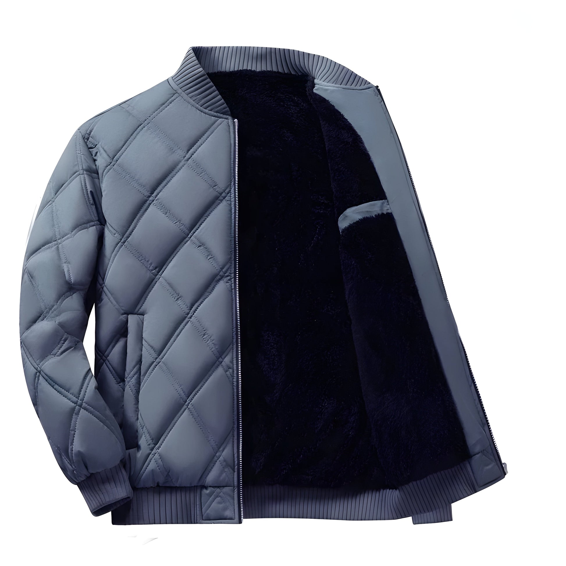 Unisex slim fit lightweight diamond quilt jacket with fleece lining in versatile everyday style