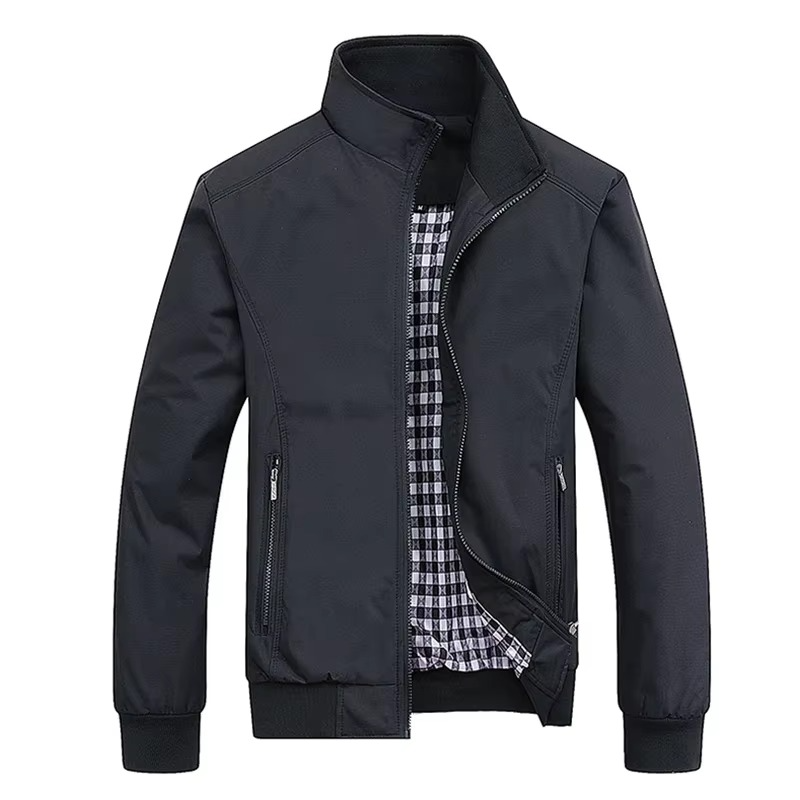 Men's slim fit bomber jacket lightweight casual outerwear with plaid lining in modern style