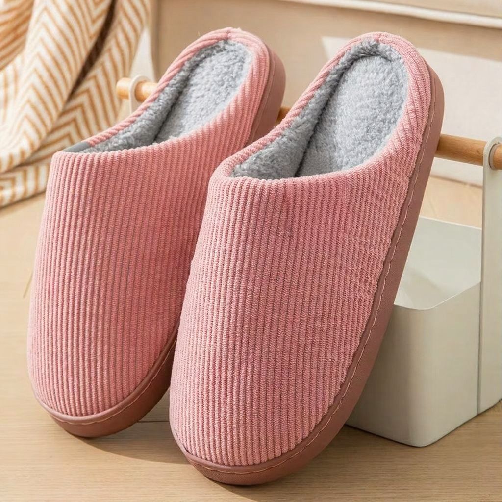 Women's plush indoor slippers faux fur lining thick cushion sole non-slip cozy home warmth