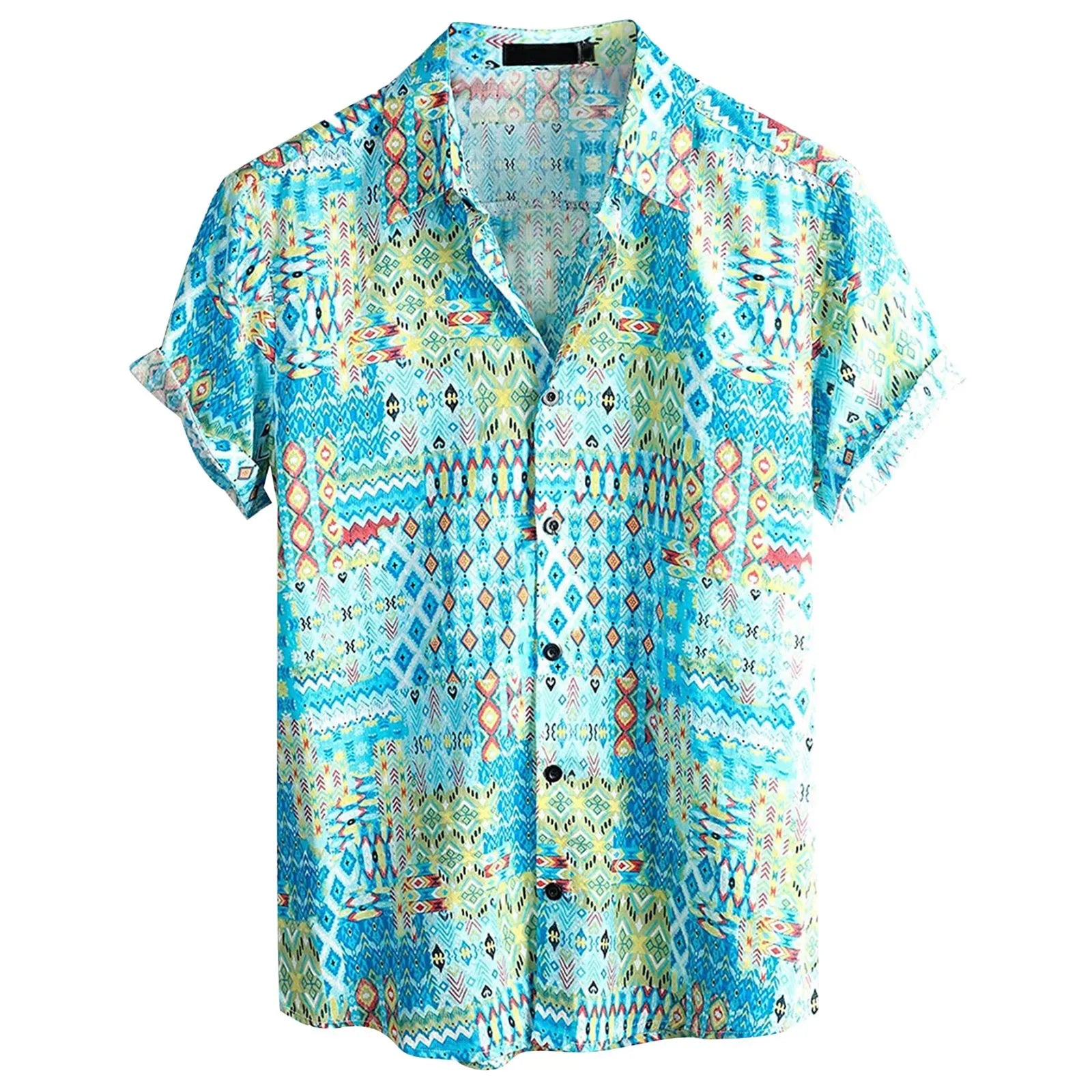 Bold Hawaiian button-up shirt unisex oversized fit vibrant tropical print poly blend
