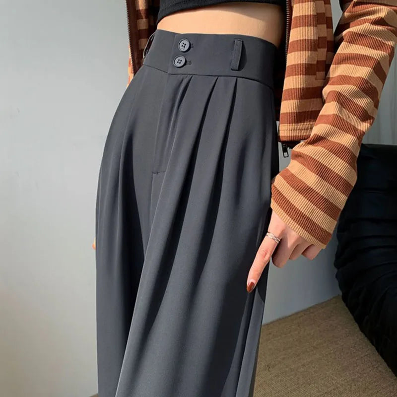 Women's high waist wide-leg palazzo trousers flowing silhouette desk-to-dinner versatile fit