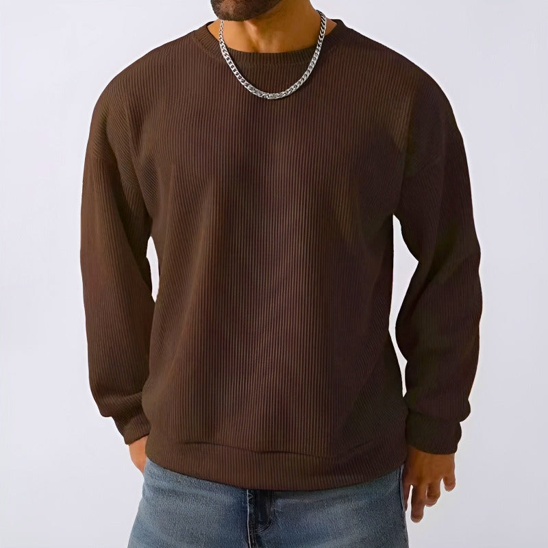 Ribbed relaxed fit unisex crewneck sweatshirt hip-length silhouette for cozy everyday casual wear