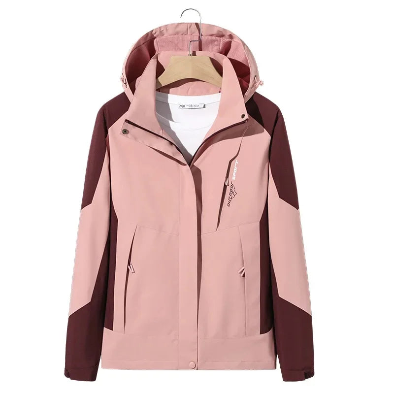 Unisex insulated ski jacket with adjustable hood, sleek modern cut for cold-weather outdoor activities