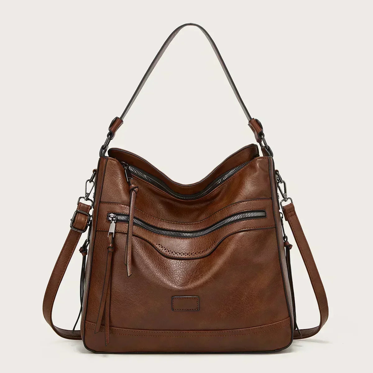 Maureen faux leather slouchy hobo bag with adjustable strap and multiple zip compartments