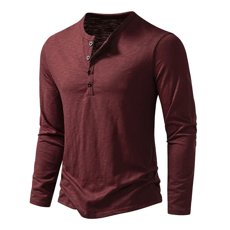 Men's regular fit solid henley shirt breathable cotton classic button placket casual comfort