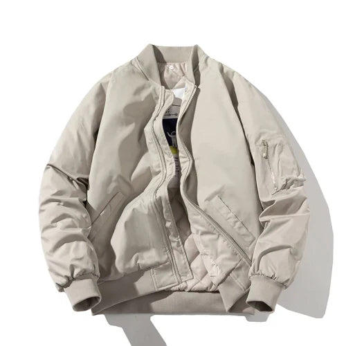 Men's olive green pilot bomber jacket modern rugged fit with ribbed cuffs and sustainable fabric