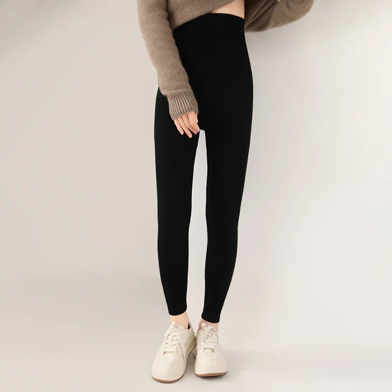 Women's gray cashmere knit leggings high waist slim fit ultra-soft breathable luxury knitwear